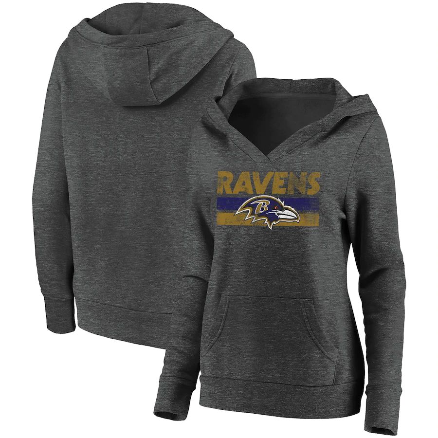 Women Baltimore Ravens Fanatics Branded Charcoal First String V-Neck Pullover Hoodie->women nfl jersey->Women Jersey
